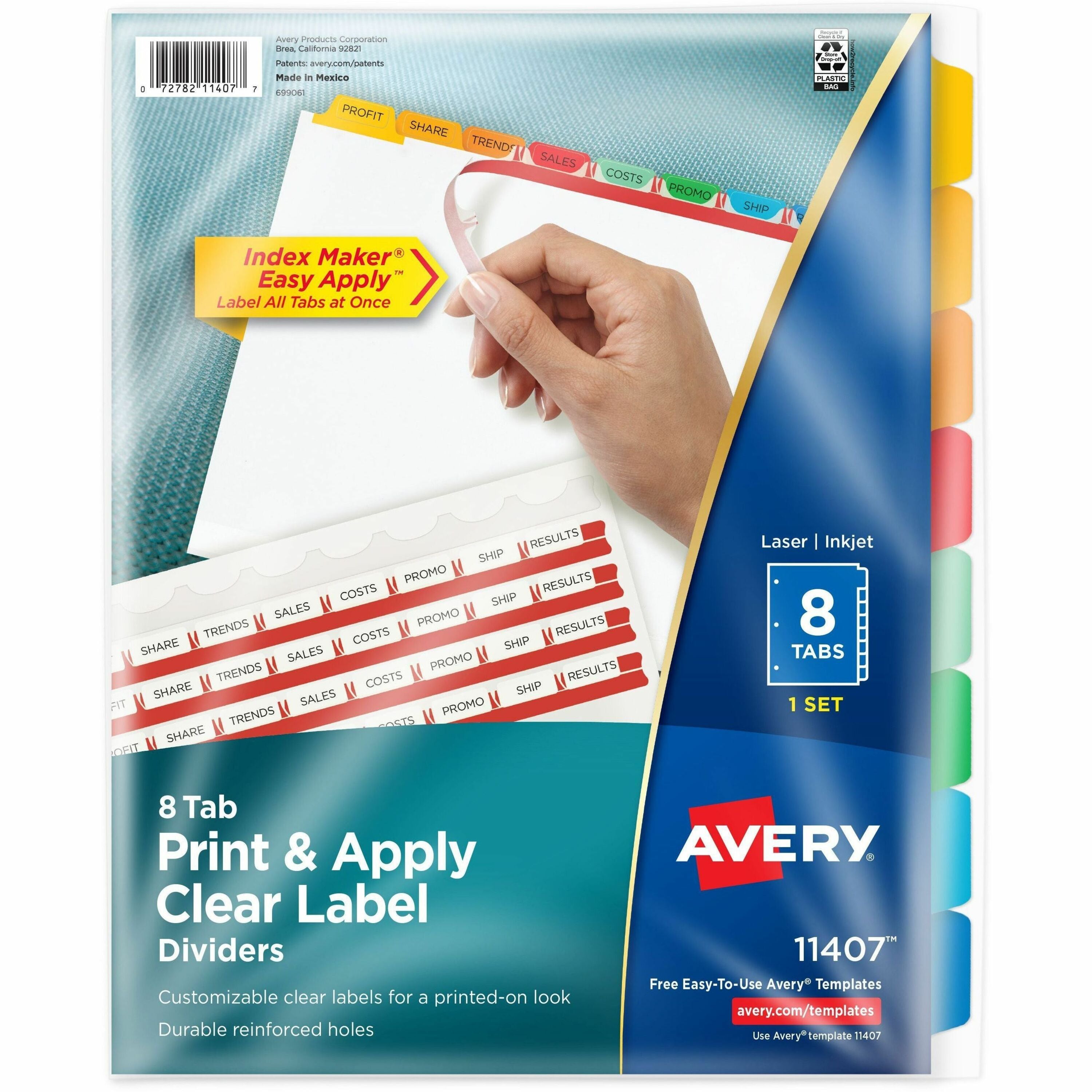 Avery Index Maker Index Divider, 8 Tab Set, 8.5" x 11", White Dividers with Multicolor Print-on Tabs, 3-Hole Punched, Paper, A4 Size, 8 Dividers per Set
