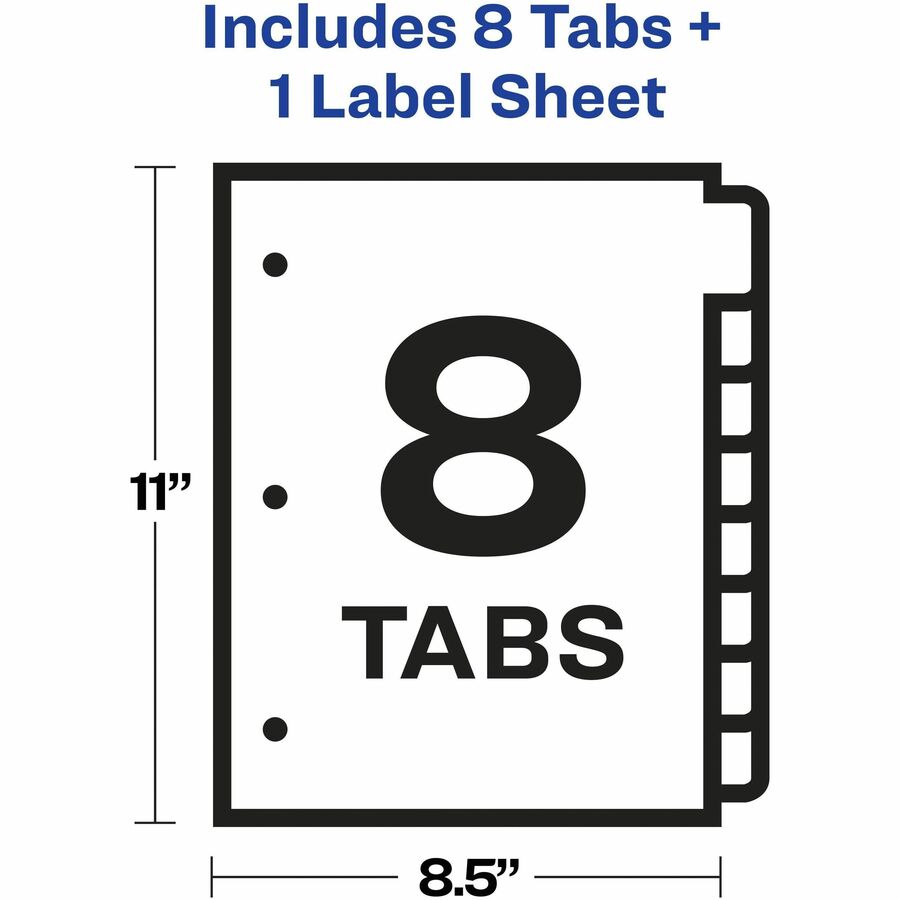 Avery Index Maker Index Divider, 8 Tab Set, 8.5" x 11", White Dividers with Multicolor Print-on Tabs, 3-Hole Punched, Paper, A4 Size, 8 Dividers per Set