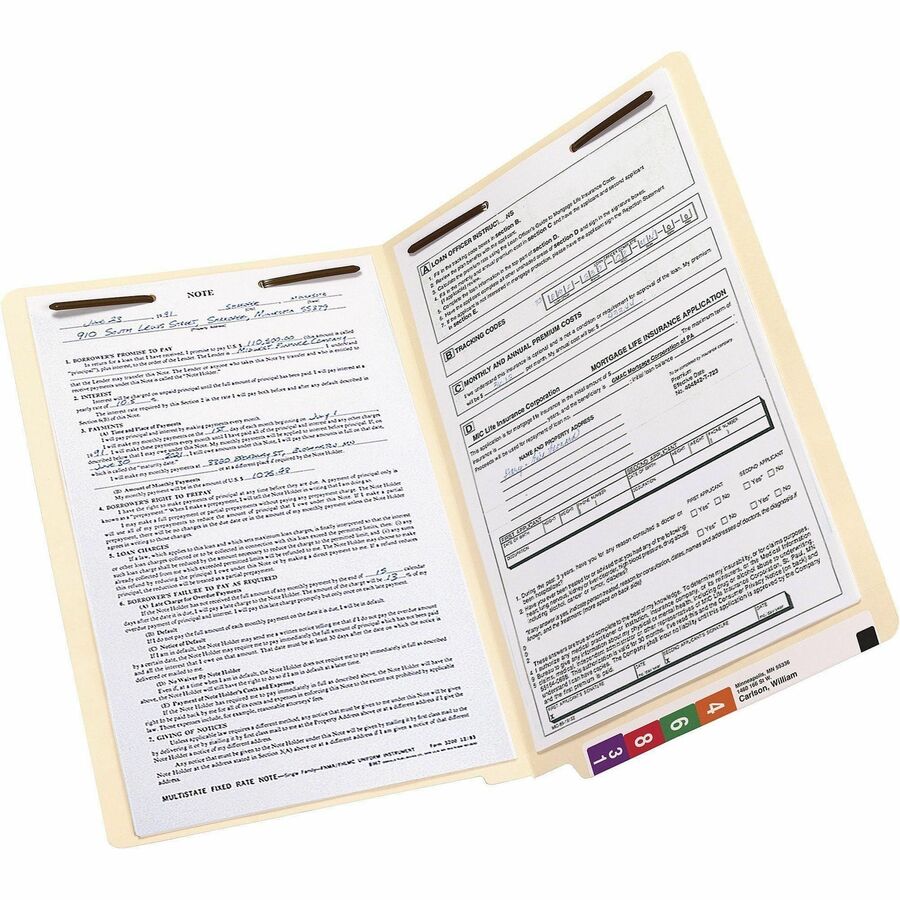Smead Straight Tab Cut Legal Recycled Fastener Folder - 8 1/2" x 14" - 3/4" Expansion - 2 x 2B Fastener(s) - 2" for Folder - End Tab Location - 11 pt. - 2 Plys - Manila - Embossed - 10% Recycled - 50 / Box