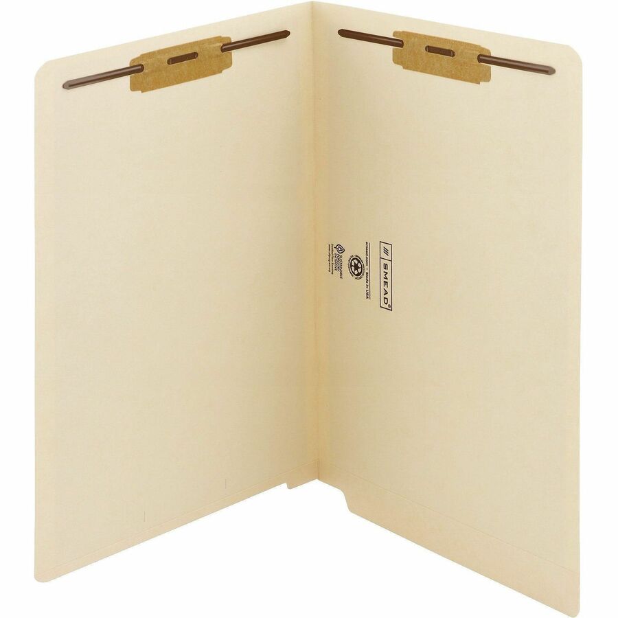 Smead Straight Tab Cut Legal Recycled Fastener Folder - 8 1/2" x 14" - 3/4" Expansion - 2 x 2B Fastener(s) - 2" for Folder - End Tab Location - 11 pt. - 2 Plys - Manila - Embossed - 10% Recycled - 50 / Box