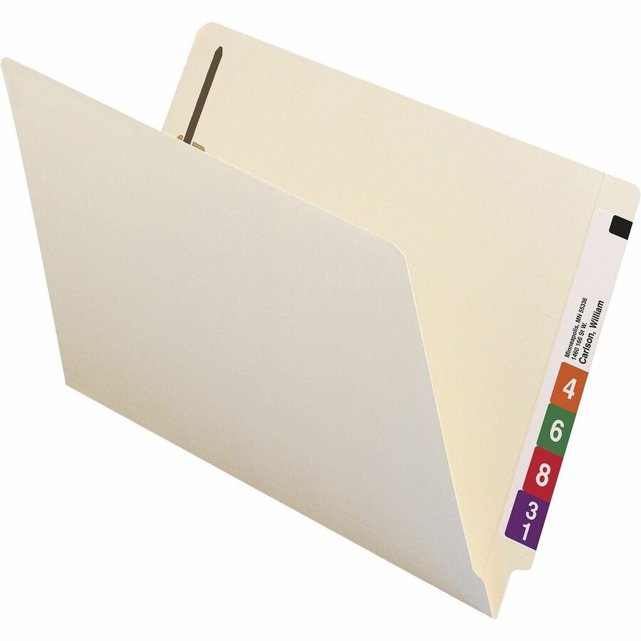 Smead Straight Tab Cut Legal Recycled Fastener Folder - 8 1/2" x 14" - 3/4" Expansion - 2 x 2B Fastener(s) - 2" for Folder - End Tab Location - 11 pt. - 2 Plys - Manila - Embossed - 10% Recycled - 50 / Box