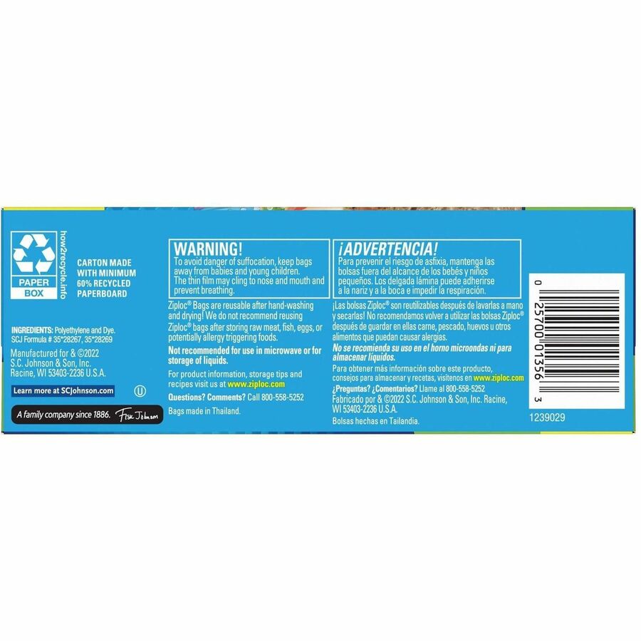Ziploc&reg; Grip n' Seal Freezer Bags - 5.88" Length x 6.50" Width - Seal Closure - Textured Grip - Plastic - Sandwich, Fruit, Lunch, Vegetables - 12/Carton - 12 / Carton
