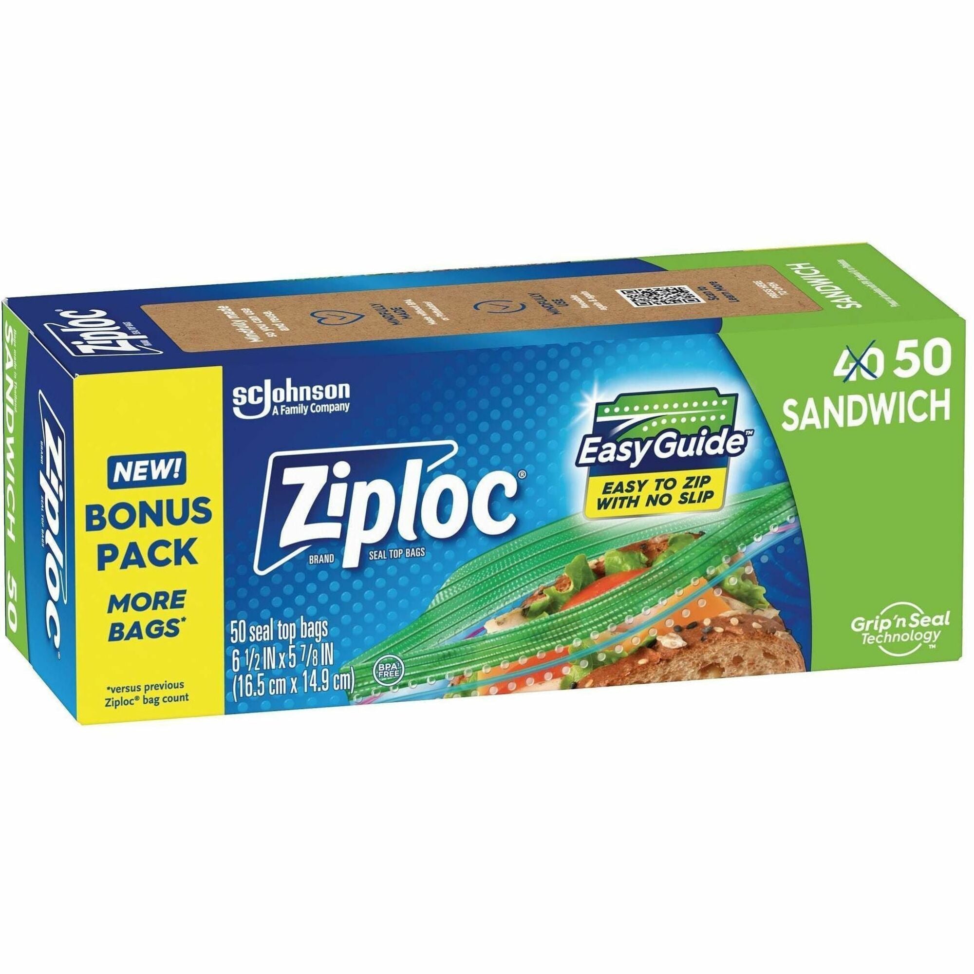 Ziploc&reg; Grip n' Seal Freezer Bags - 5.88" Length x 6.50" Width - Seal Closure - Textured Grip - Plastic - Sandwich, Fruit, Lunch, Vegetables - 12/Carton - 12 / Carton