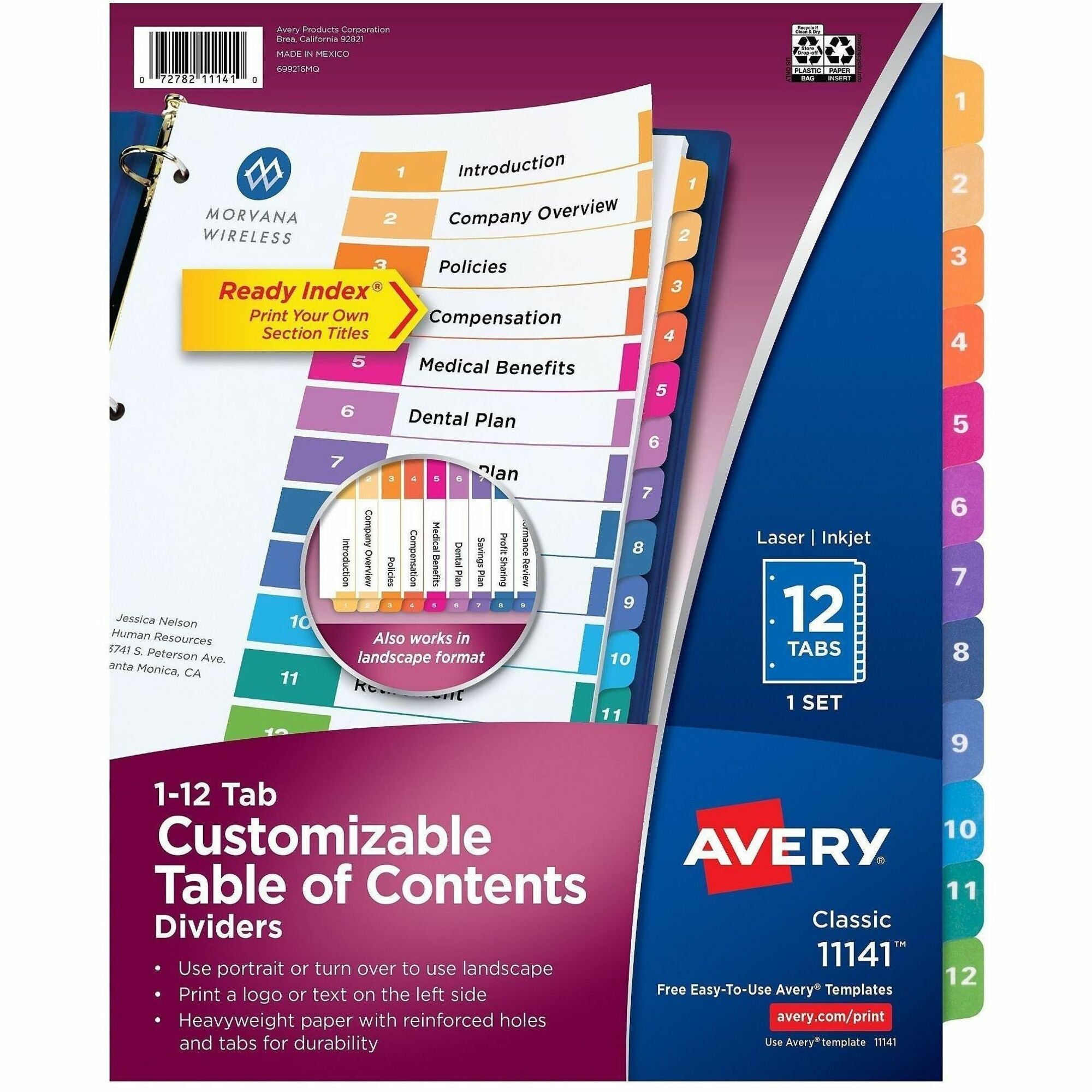 Avery Dividers, 12 Tabs, Ready Index, Multicolor Tabs (11141)