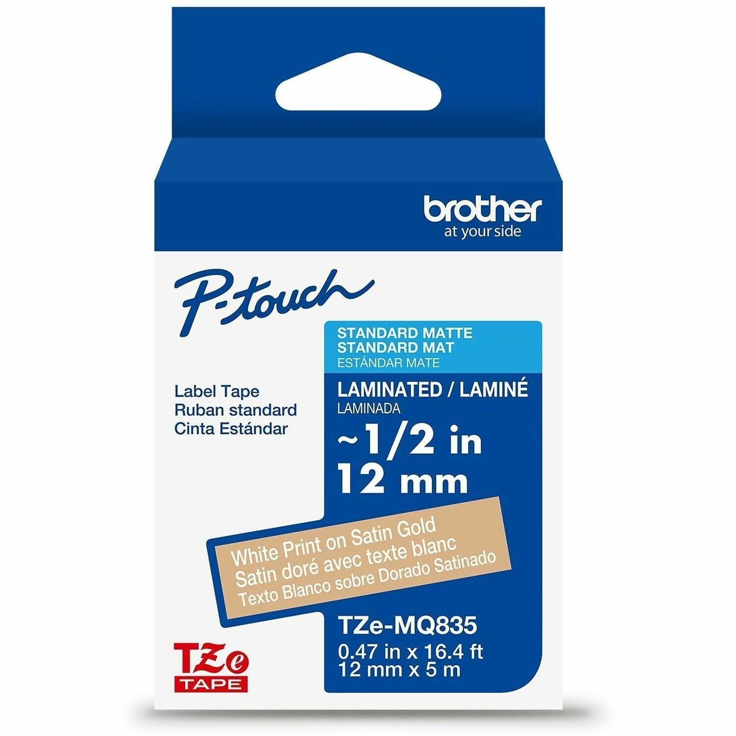 15/32" Width - Satin Gold - Laminated - Water Resistant - Durable, Abrasion Resistant, Chemical Resistant, Grease Resistant, Grime Resistant, Temperature Resistant, Fade Resistant, Split Backing, Easy Peel, Strong Adhesive - 1 Each