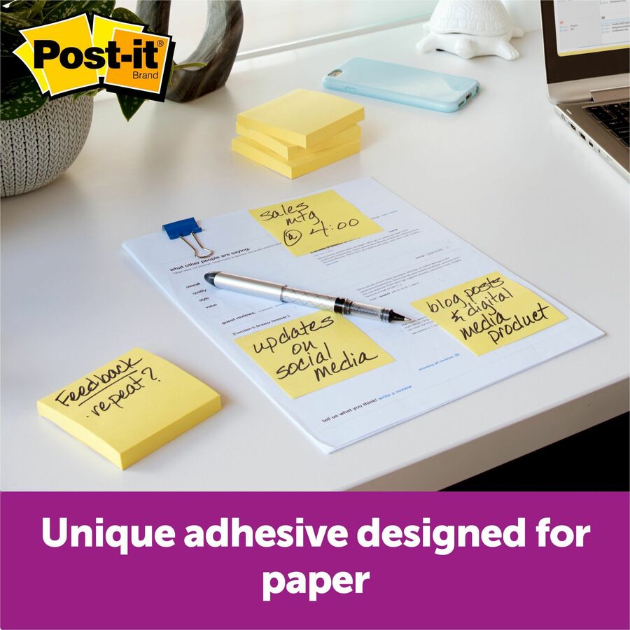 Post-it&reg; Pop-up Notes - 100 - 3" Flag/Note Width x 3" Flag/Note Length - Square - 100 Sheets per Pad - Unruled - Canary Yellow - Paper - Self-adhesive, Repositionable - 1 Pad