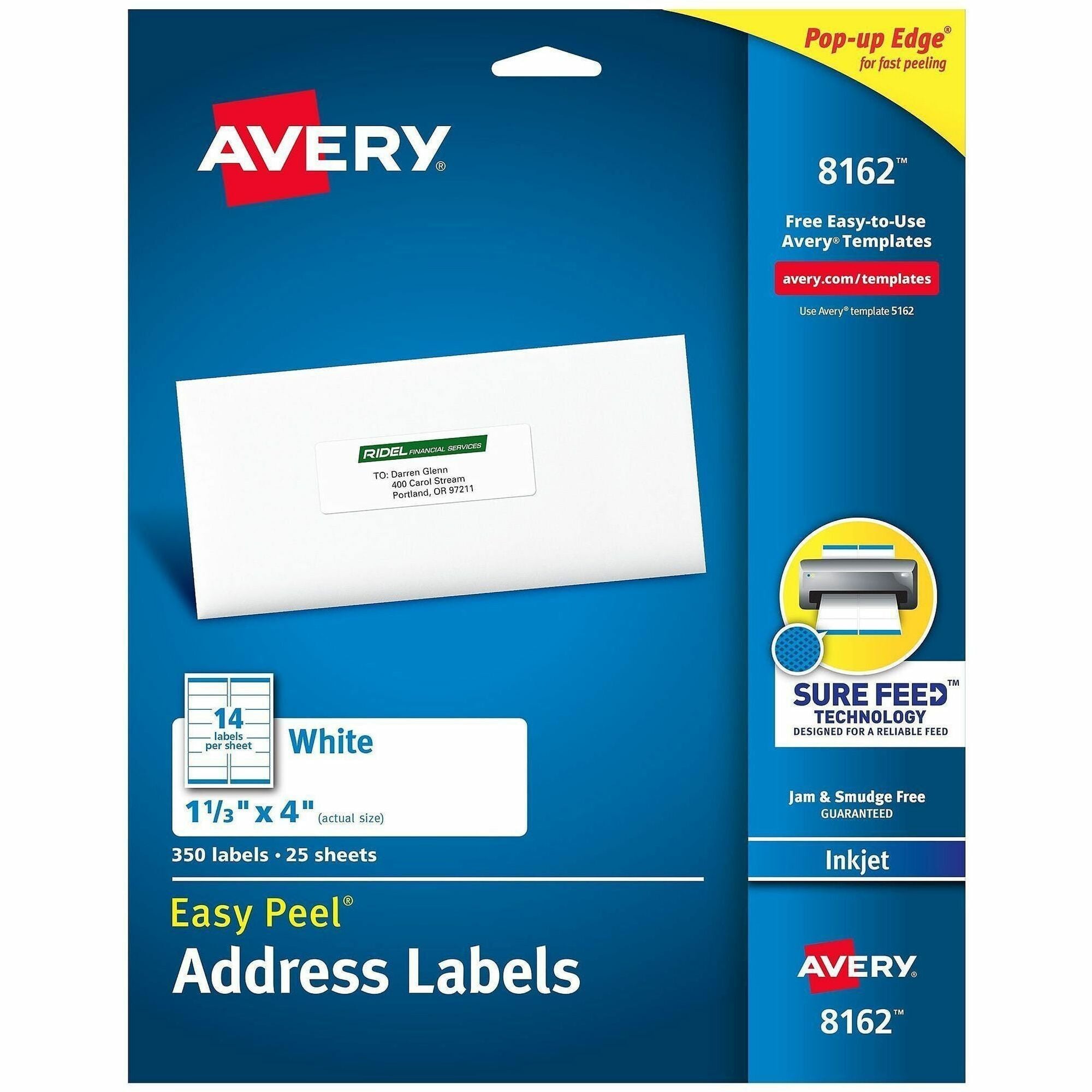 Avery&reg; Easy Peel Address Labels, 1-1/3" x 4" , 350 Labels (8162)