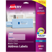 Avery Easy Peel Inkjet Printer Mailing Labels, Clear, 1 21/64" x 4", Rectangle, Permanent Adhesive, Matte Film, 14 Labels/Sheet, 25 Sheets, 350 Labels/Pack