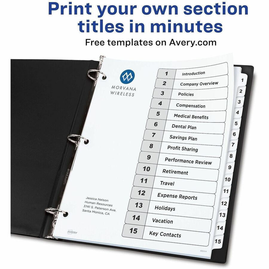 Avery Binder Dividers, 15 Tabs, Ready Index (11142)