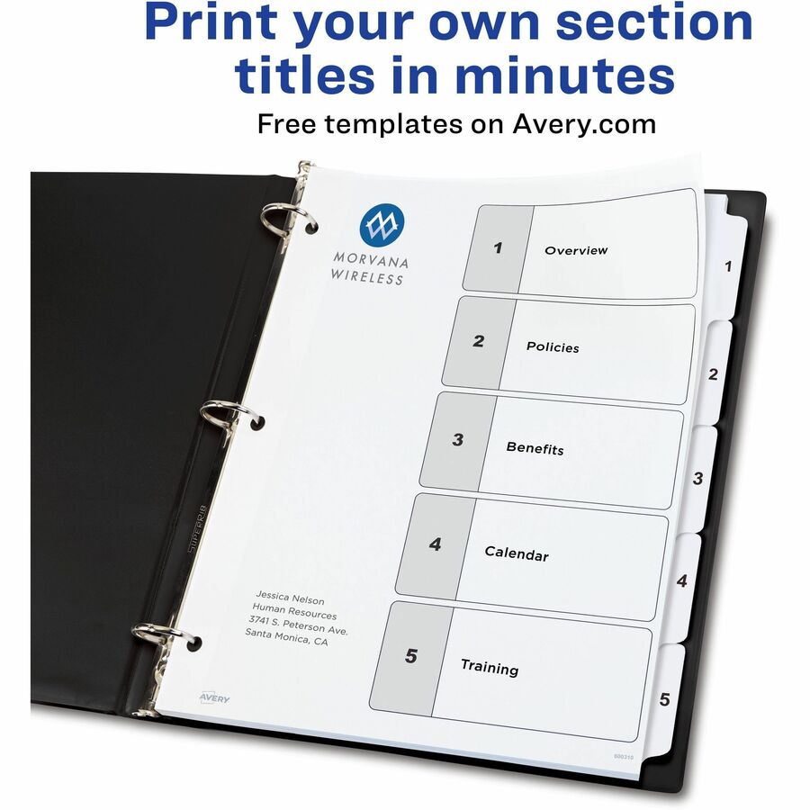 Avery Binder Dividers, 5 Tabs, Ready Index (11130)