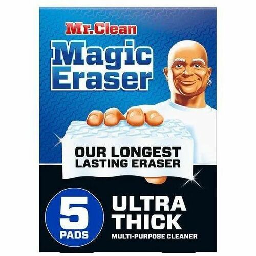 Mr. Clean Magic Eraser Sponge, Ultra Thick, Heavy Duty, Built-In Scrubber, Strong, White, 5 Pack