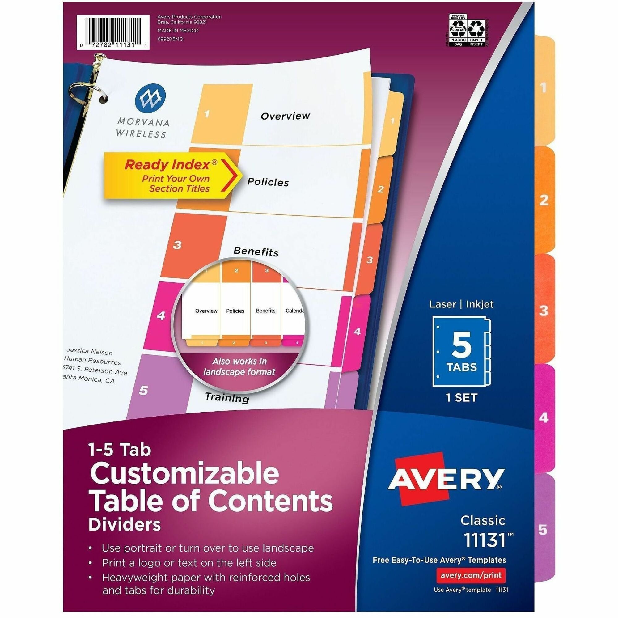 Avery Dividers, 5 Tabs, Ready Index, Multicolor Tabs (11131)