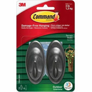 Command Hook - 2 Hooks - 3 lb (1.36 kg) Capacity - Reusable - Adhesive - Medium - for Wood, Glass, Tile, Metal, Decoration, Wreath, Sign, Thermometer, Artwork, Lighting Equipment, Terrace - Water Resistant, UV Resistant - Plastic - 2 / Pack