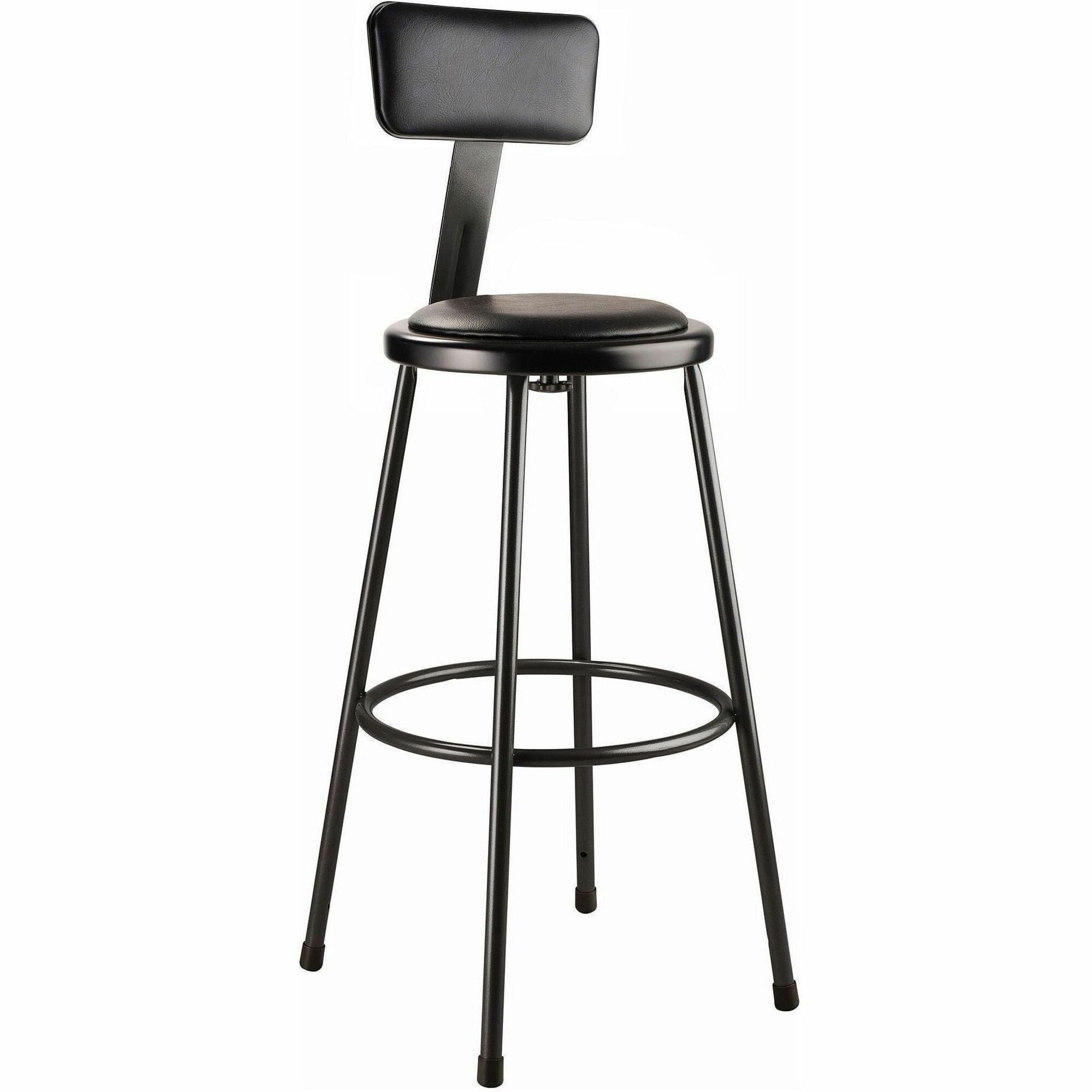 NPS® 30" Heavy Duty Vinyl Padded Steel Stool with Backrest, Surface Color: Black, Frame Color: Black