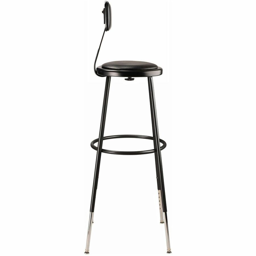 NPS® 32"-39" Height Adjustable Heavy Duty Vinyl Padded Steel Stool with Backrest, Surface Color: Black, Frame Color: Black