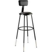 NPS® 32"-39" Height Adjustable Heavy Duty Vinyl Padded Steel Stool with Backrest, Surface Color: Black, Frame Color: Black