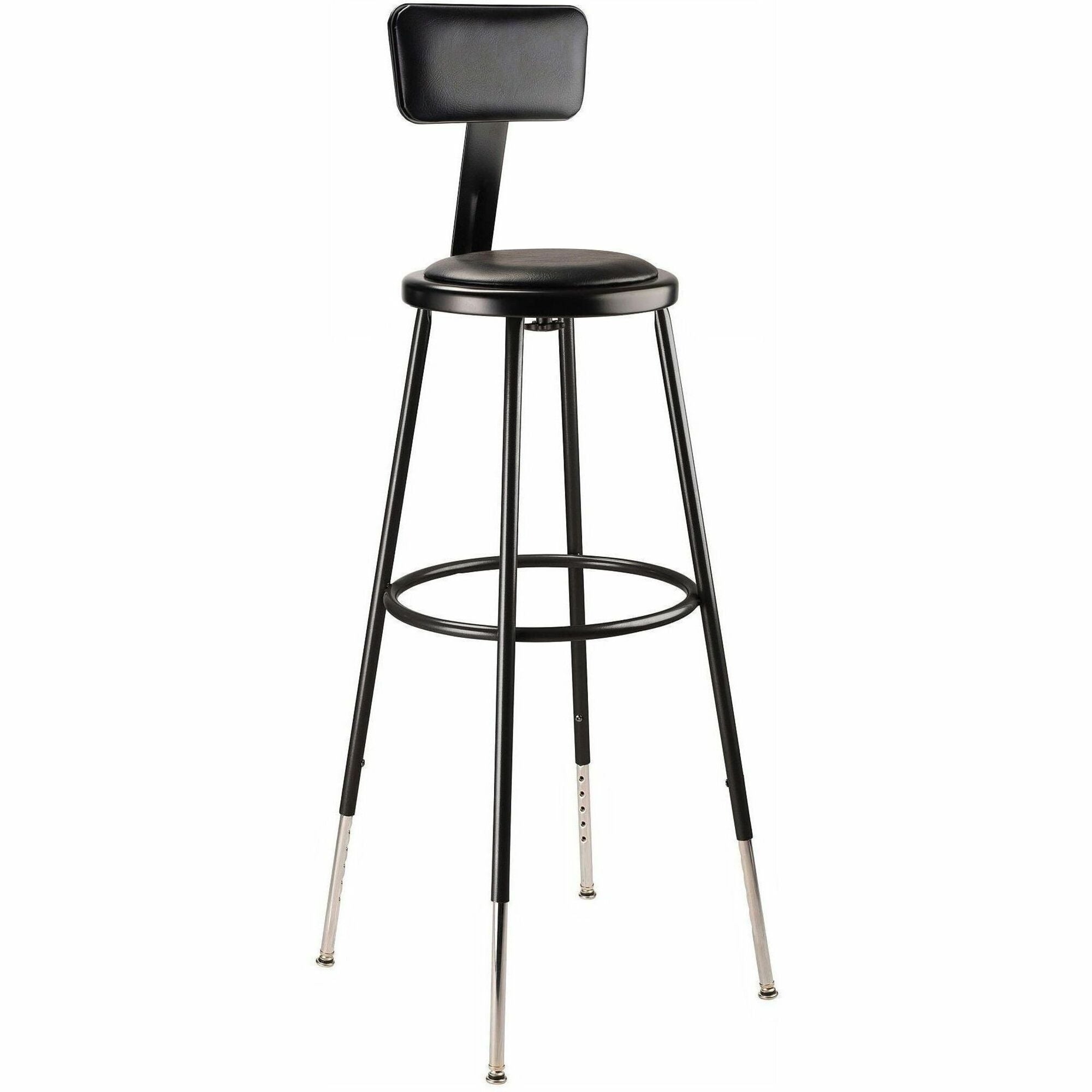 NPS® 32"-39" Height Adjustable Heavy Duty Vinyl Padded Steel Stool with Backrest, Surface Color: Black, Frame Color: Black