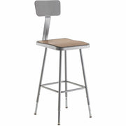 NPS® 25"-33" Height Adjustable Heavy Duty Square Seat Steel Stool with Backrest, Surface Color: Masonite Wood, Frame Color: Grey