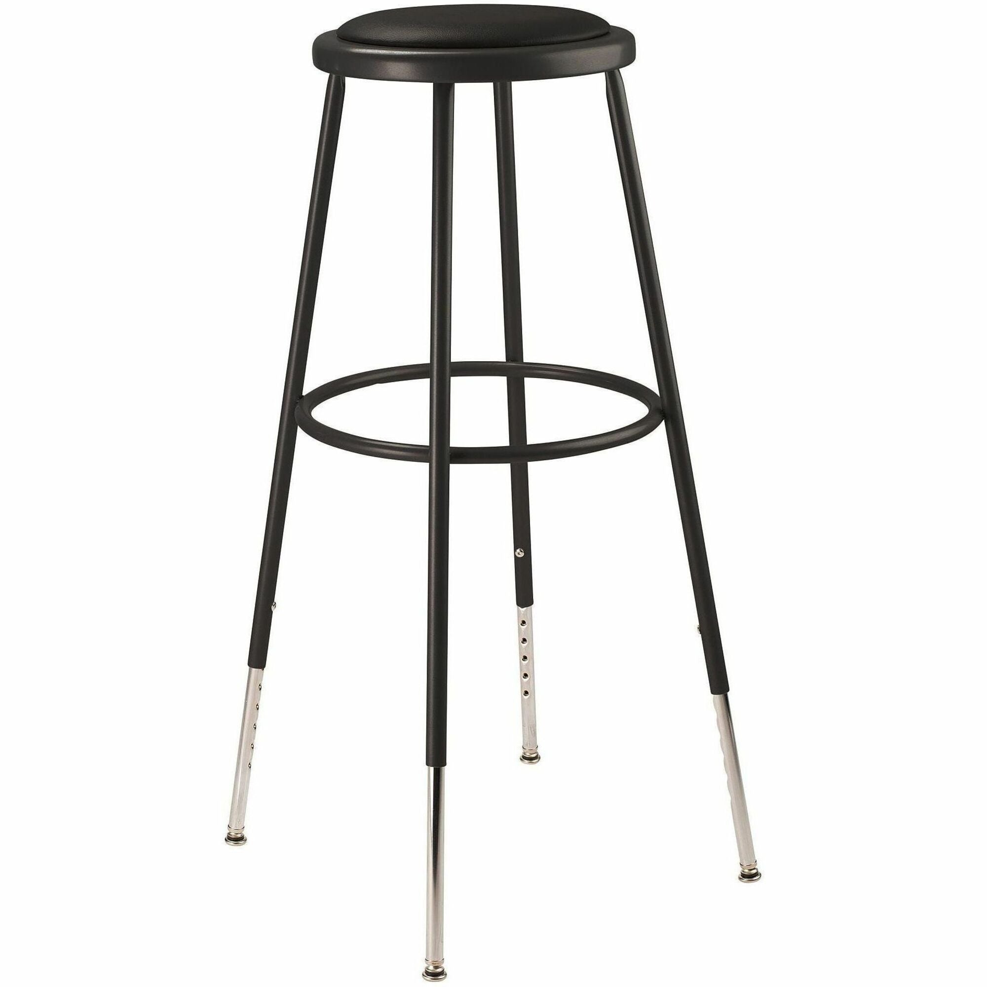 NPS® 32"-39" Height Adjustable Heavy Duty Vinyl Padded Steel Stool, Surface Color: Black, Frame Color: Black