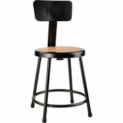 NPS® 18" Heavy Duty Steel Stool with Backrest, Surface Color: Masonite Wood, Frame Color: Black