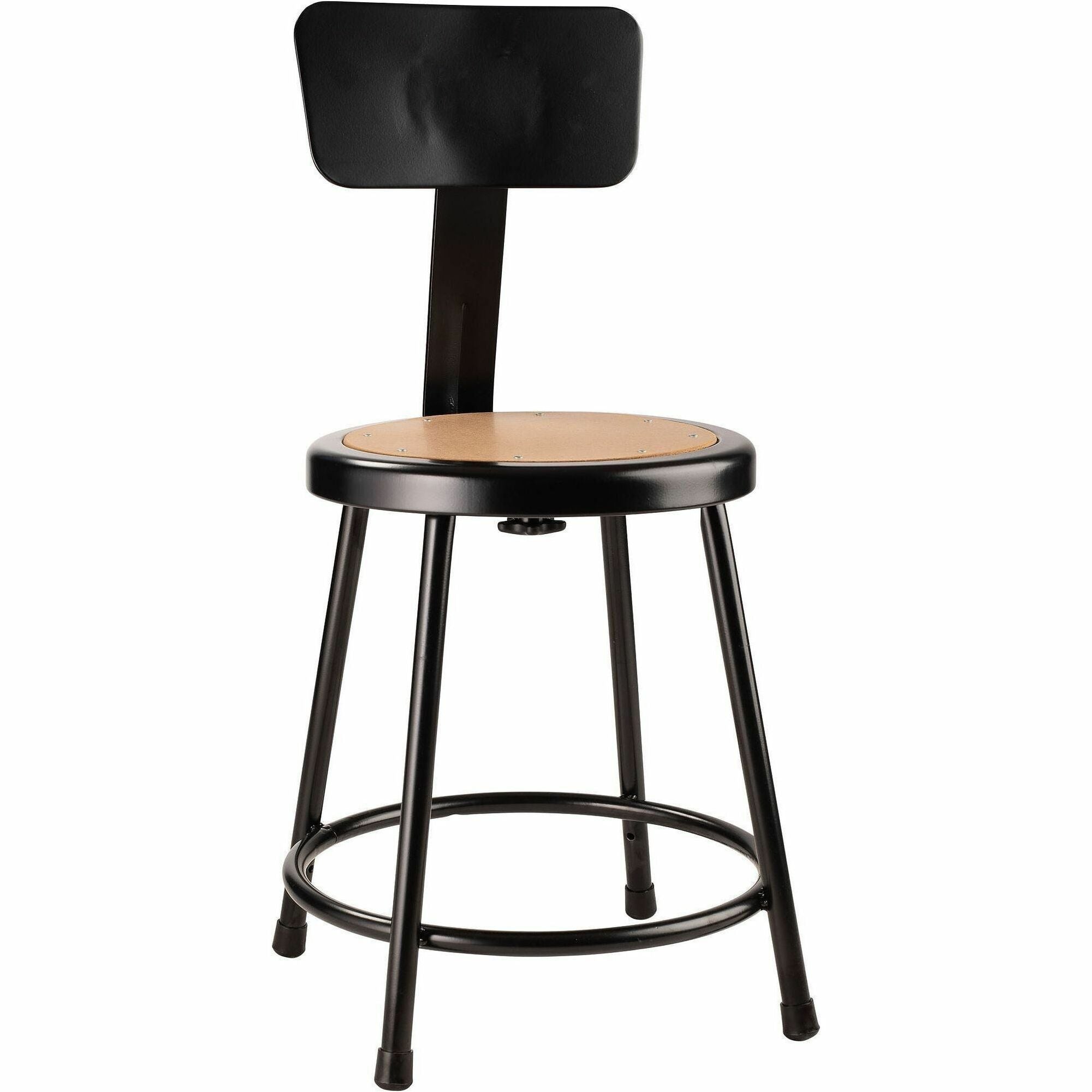 NPS® 18" Heavy Duty Steel Stool with Backrest, Surface Color: Masonite Wood, Frame Color: Black