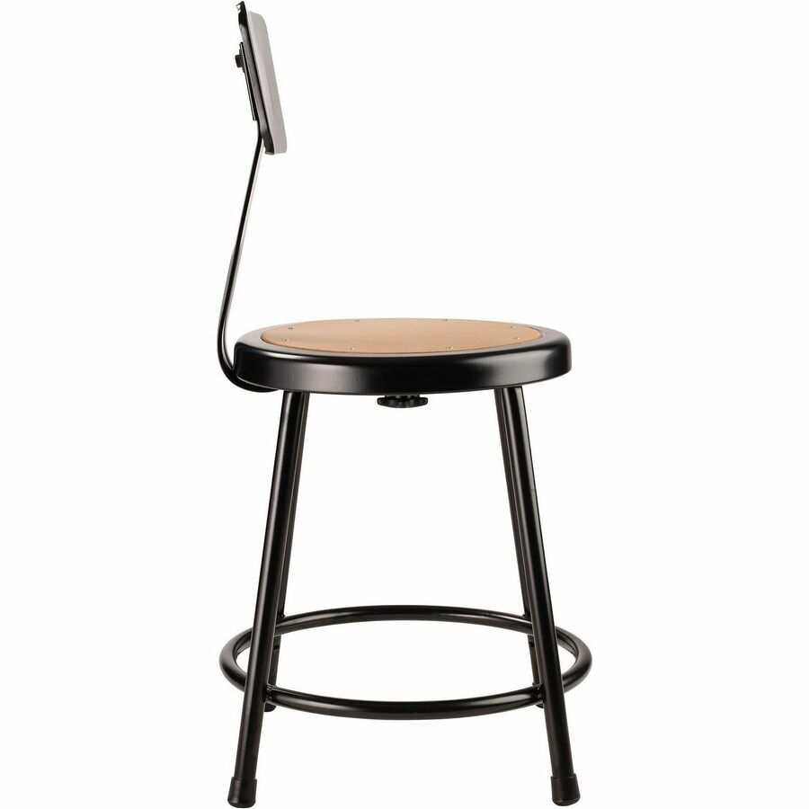 NPS® 18" Heavy Duty Steel Stool with Backrest, Surface Color: Masonite Wood, Frame Color: Black