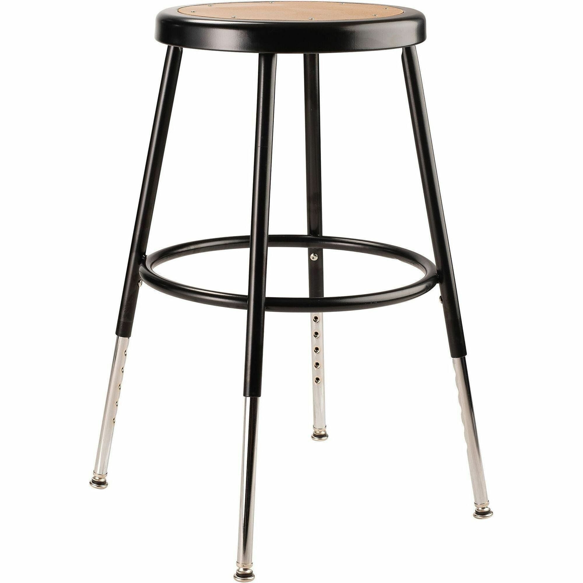 NPS® 19"-27" Height Adjustable Heavy Duty Steel Stool, Surface Color: Masonite Wood, Frame Color: Black