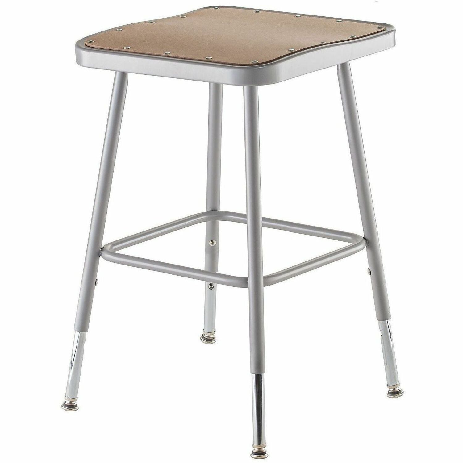 NPS® 19"-27" Height Adjustable Heavy Duty Square Seat Steel Stool, Surface Color: Masonite Wood, Frame Color: Grey