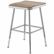 NPS® 19"-27" Height Adjustable Heavy Duty Square Seat Steel Stool, Surface Color: Masonite Wood, Frame Color: Grey