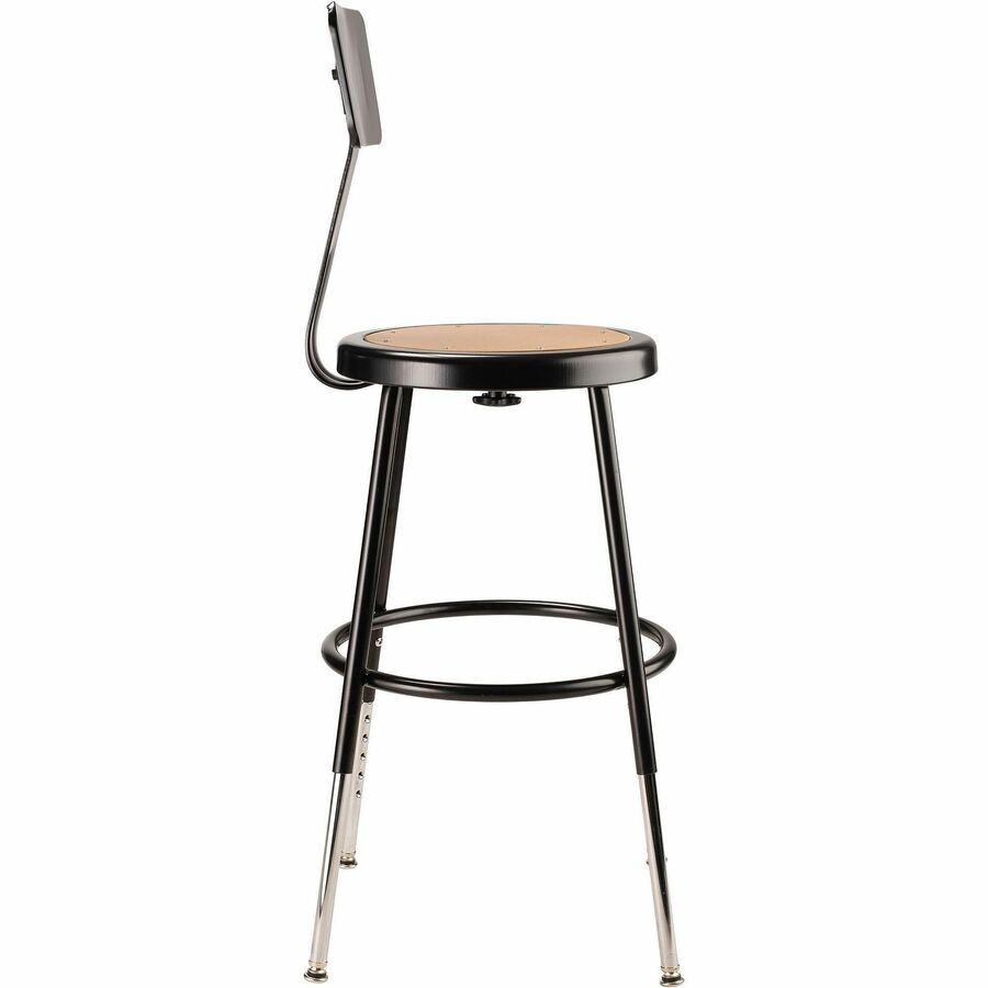 NPS® 19"-27" Height Adjustable Heavy Duty Steel Stool with Backrest, Surface Color: Masonite Wood, Frame Color: Black