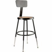 NPS® 19"-27" Height Adjustable Heavy Duty Steel Stool with Backrest, Surface Color: Masonite Wood, Frame Color: Black