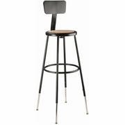 NPS® 32"-39" Height Adjustable Heavy Duty Steel Stool with Backrest, Surface Color: Masonite Wood, Frame Color: Black