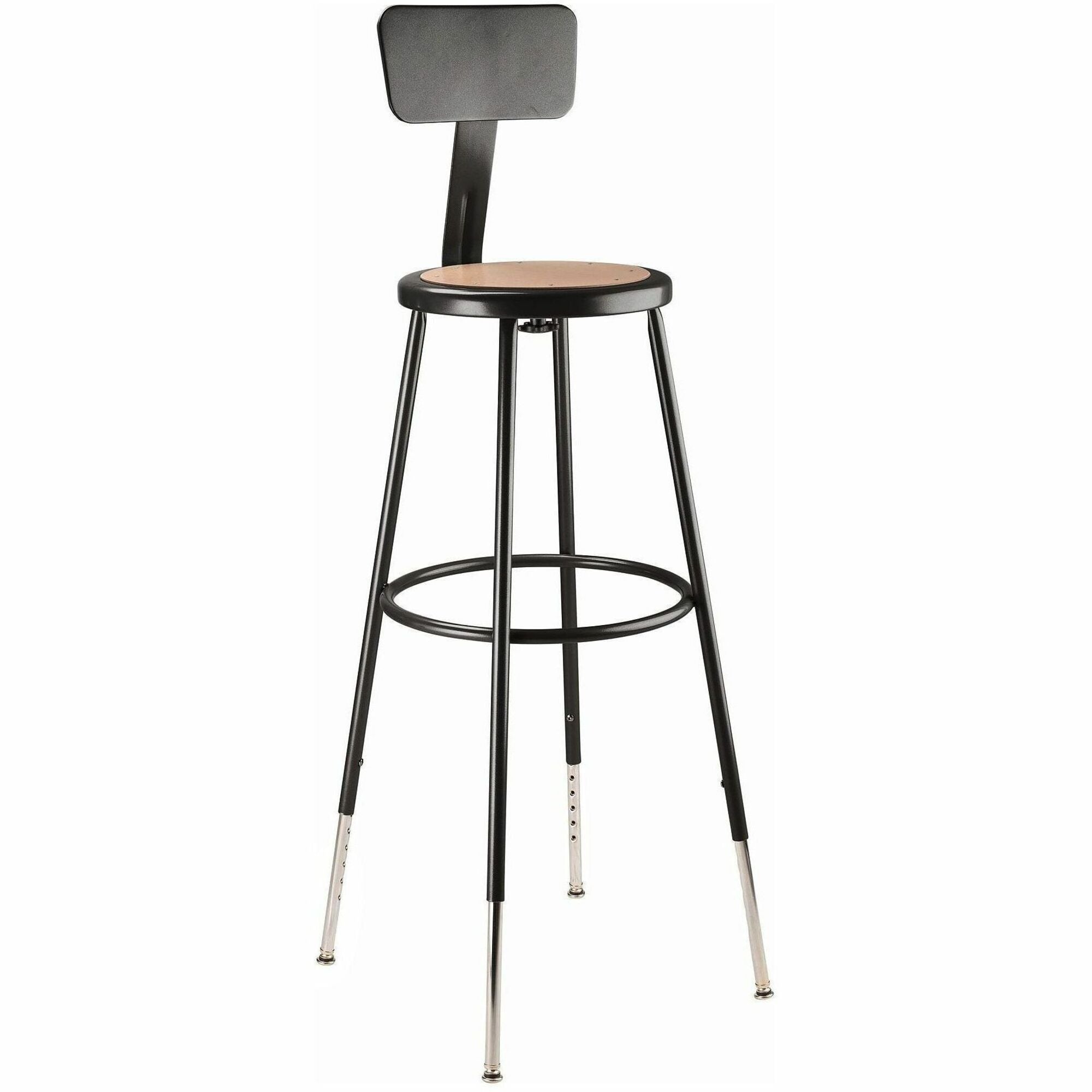 NPS® 32"-39" Height Adjustable Heavy Duty Steel Stool with Backrest, Surface Color: Masonite Wood, Frame Color: Black