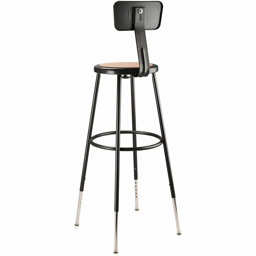NPS® 32"-39" Height Adjustable Heavy Duty Steel Stool with Backrest, Surface Color: Masonite Wood, Frame Color: Black