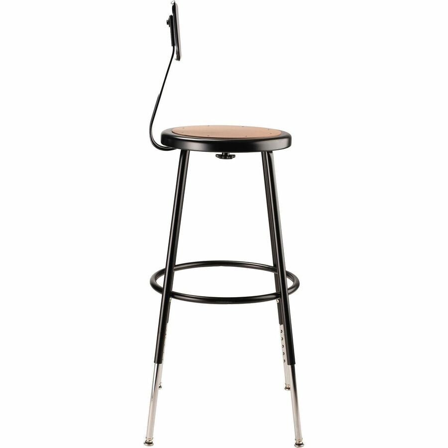 NPS® 25"-33" Height Adjustable Heavy Duty Steel Stool with Backrest, Surface Color: Masonite Wood, Frame Color: Black