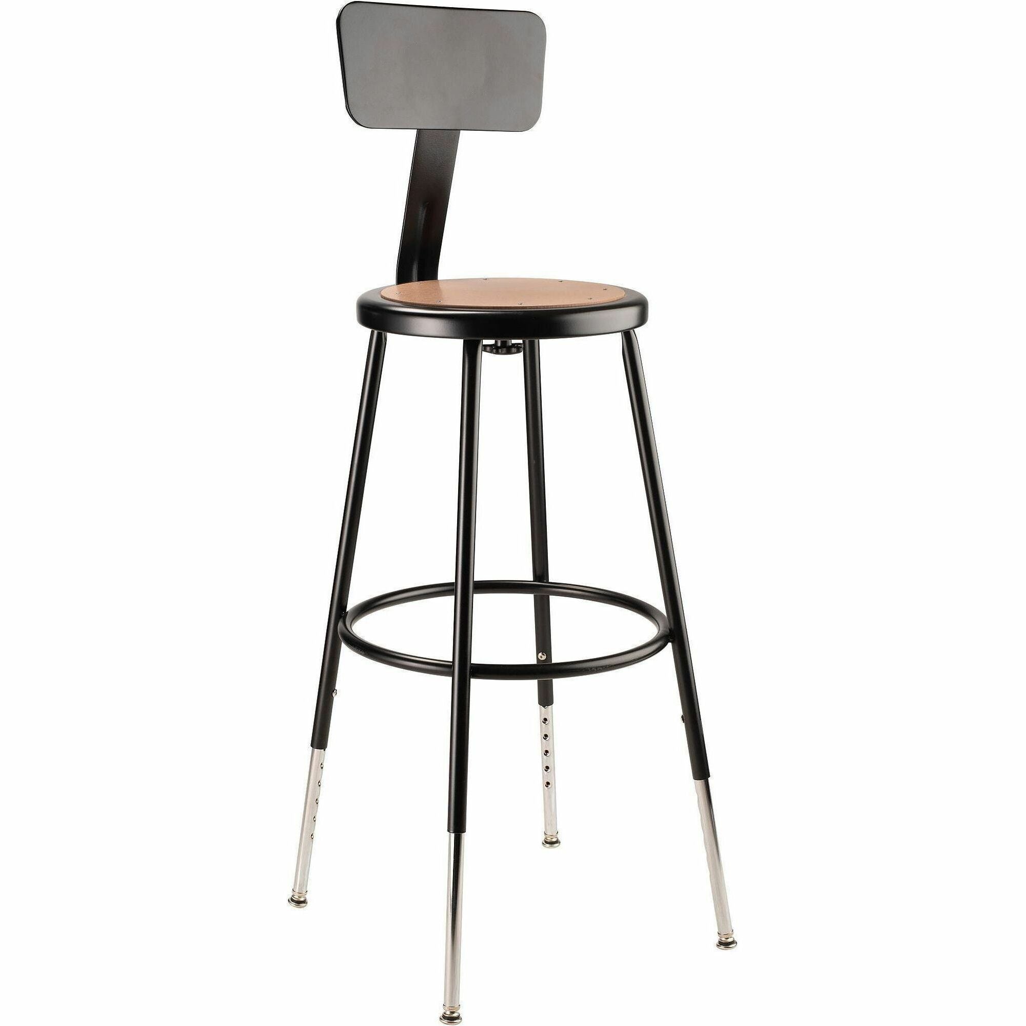 NPS® 25"-33" Height Adjustable Heavy Duty Steel Stool with Backrest, Surface Color: Masonite Wood, Frame Color: Black