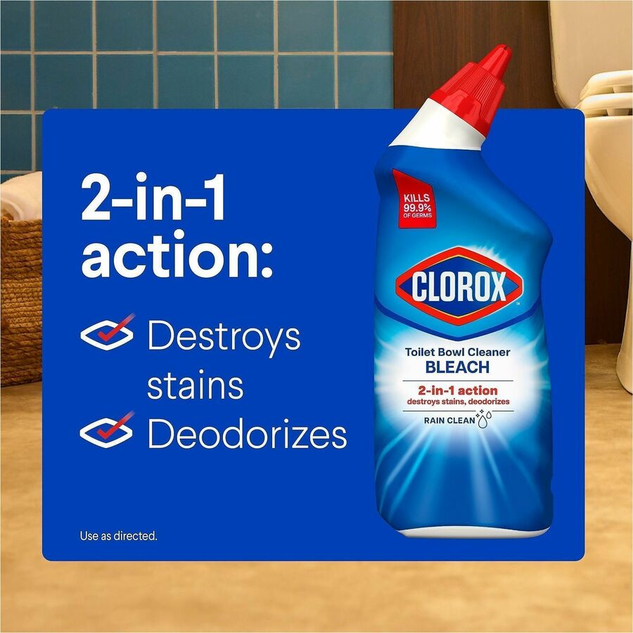 Clorox Toilet Bowl Cleaner with Bleach, Rain Clean Scent, 24 fl oz, Blue, 1 Each