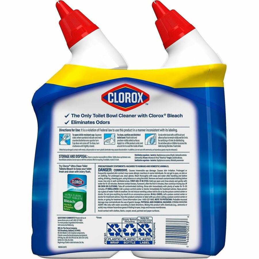 Clorox Toilet Bowl Cleaner with Bleach, Rain Clean Scent, 24 fl oz, Blue, 1 Each