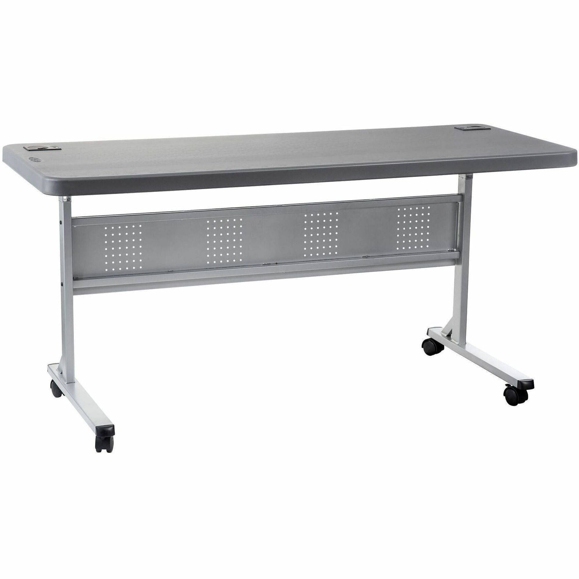 NPS® 24" x 60" Flip-N-Store Training Table, Surface Color: Charcoal Slate, Frame Color: Silver