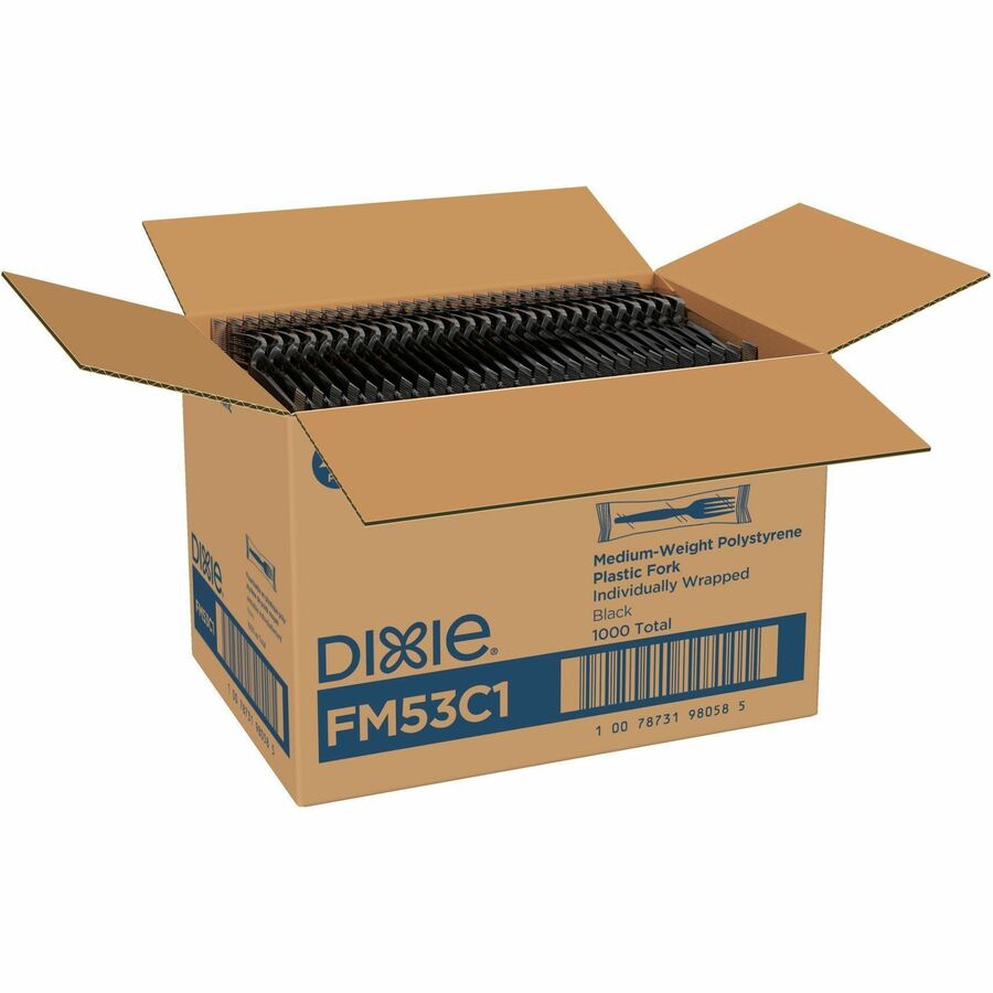 1000 Piece(s) - Fork - Fork - Food - Disposable - Polystyrene - Black - 1000 / Carton