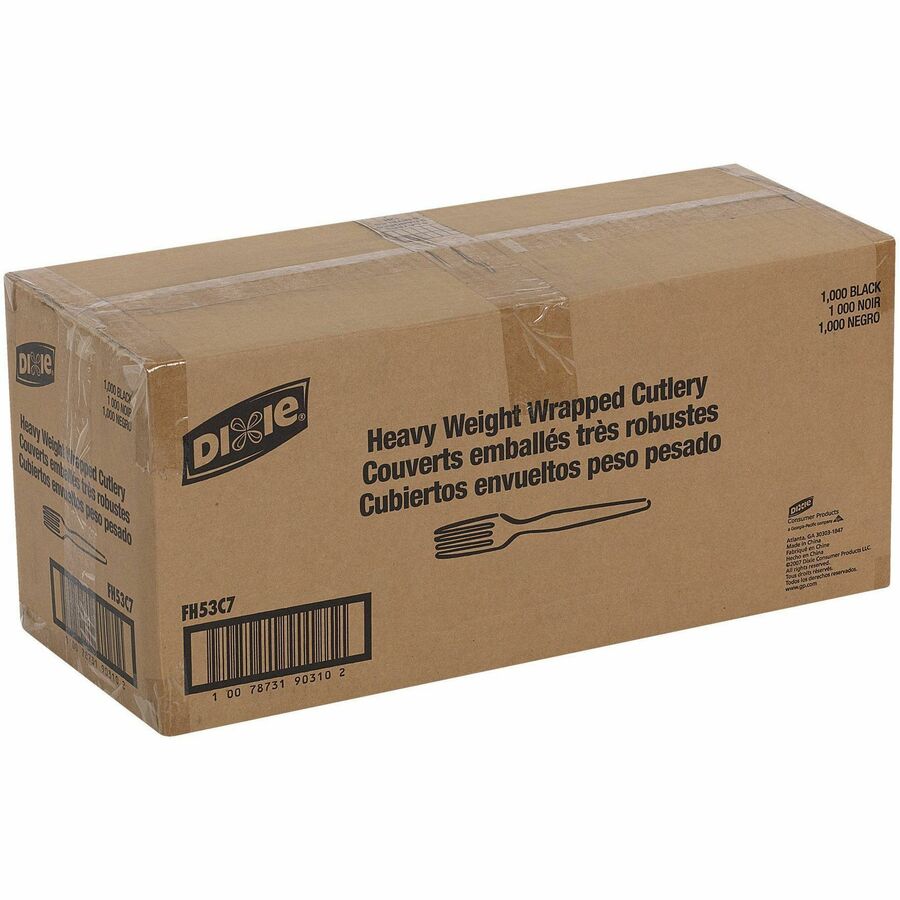 Dixie Black Disposable Plastic Forks, Heavy Weight, 7.1" Length, 1000 per Case