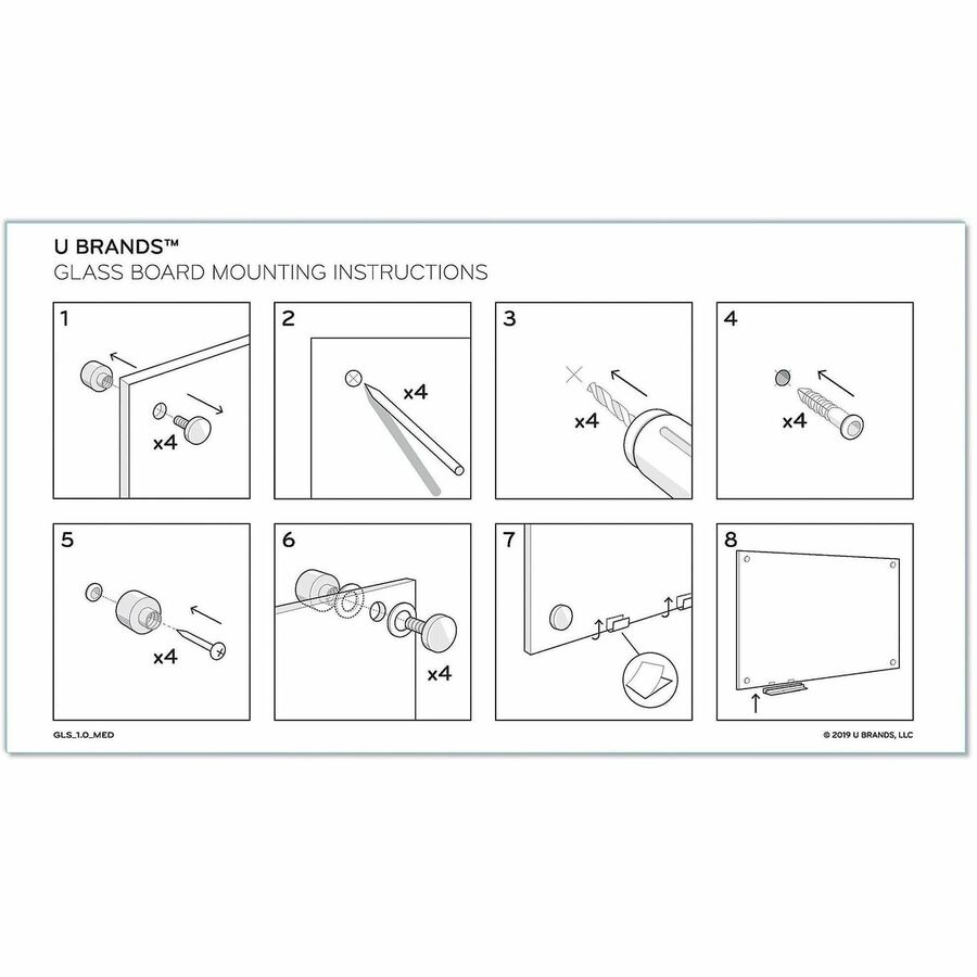 U Brands Dry Erase Board - 72" (6 ft) Width x 48" (4 ft) Height - White Glass, Tempered Glass Surface - Horizontal/Vertical - Magnetic - Frameless, Ghost Resistant, Stain Proof - 1 Each