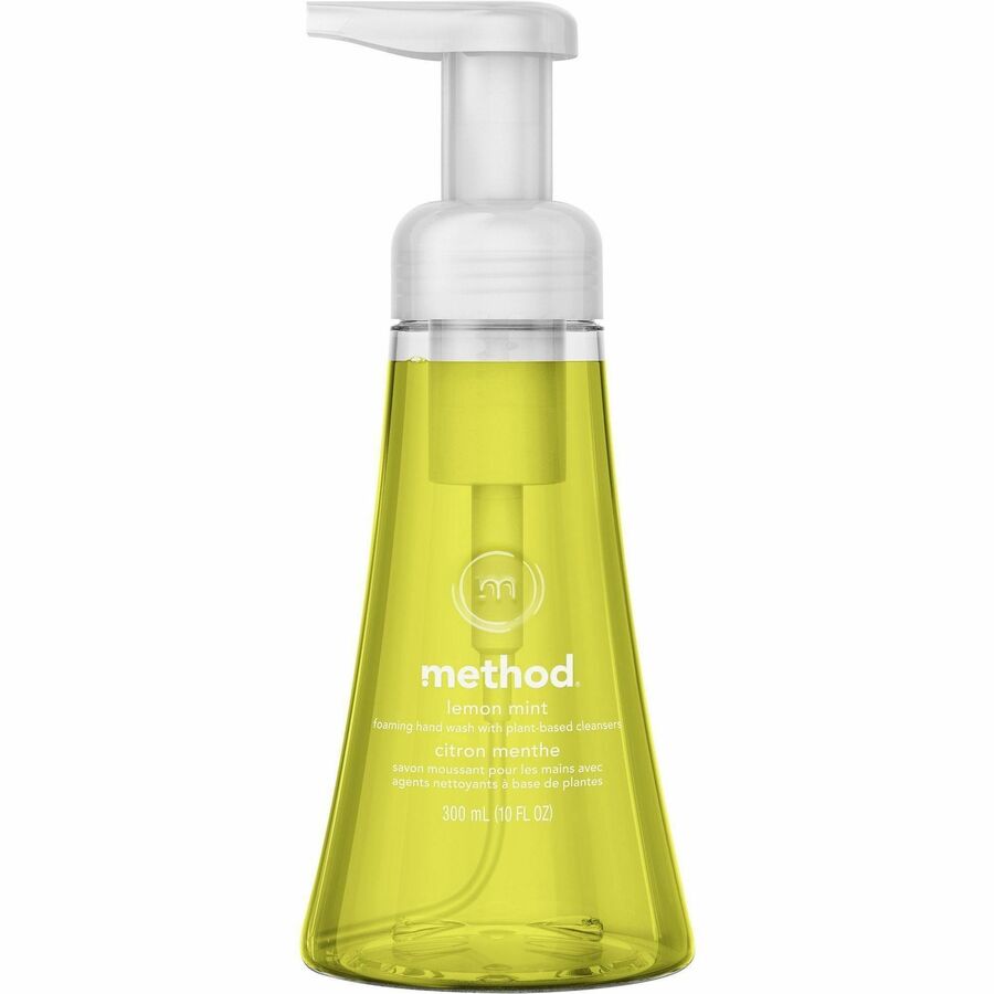 Method Foaming Hand Wash - Lemon Mint Scent - For Oily Skin - 10 fl oz - Pump Bottle Dispenser - Oil Remover, Grime Remover - Hand, Bathroom, Kitchen - Lemon Yellow - Paraben-free, Phthalate-free, Cruelty-free, Rich Lather