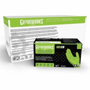 Gloveworks Industrial RDT Powder-Free Nitrile Gloves, 8 mil, 9.45" Length, X-Large, Green, Raised Diamond Texture, Touchscreen Capable, Chemical Protection, Latex-Free, Silicone-Free, Ambidextrous - 10 Boxes/Case