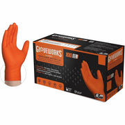 Gloveworks Industrial RDT Powder-Free Nitrile Gloves, 8 mil, 9.45" Length, Small, Orange, Raised Diamond Texture, Touchscreen Capable, Chemical Protection, Latex-Free, Silicone-Free, Ambidextrous - 10 Boxes/Case