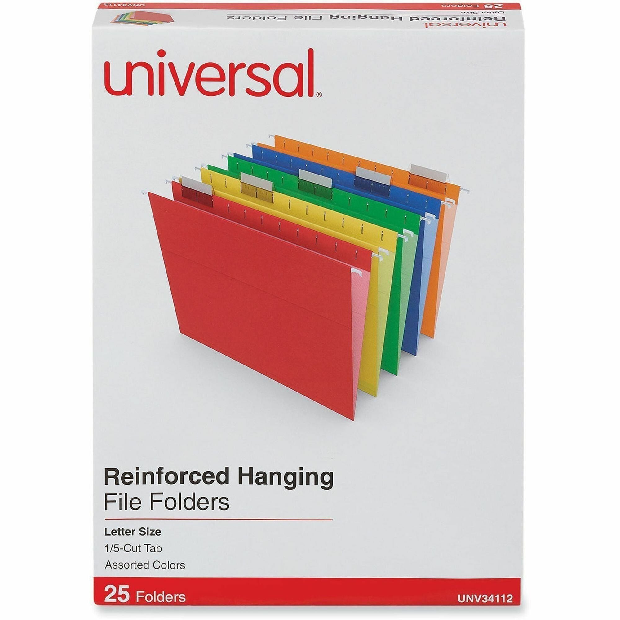Universal 1/5 Tab Cut Letter Hanging Folder - 1" Expansion - Assorted Tab Position - 11 pt. - Stock - Assorted - 25 / Box