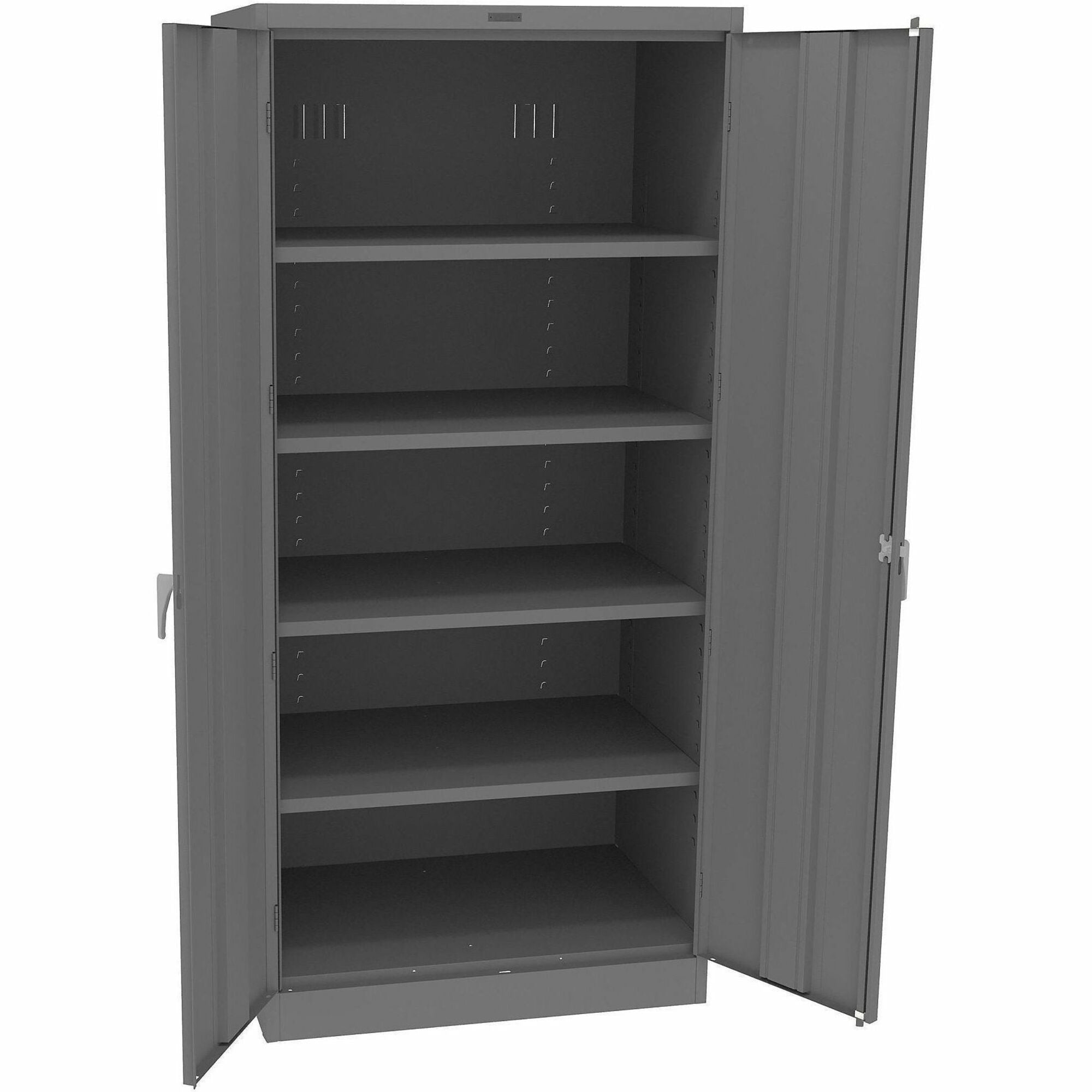 Tennsco Deluxe Unassembled Cabinet, 36"W x 24"D x 78"H, 5 Shelves (4 Adjustable), 2 Standard Doors, 200 lb Capacity, Medium Gray, Steel/Nylon, 1 Each