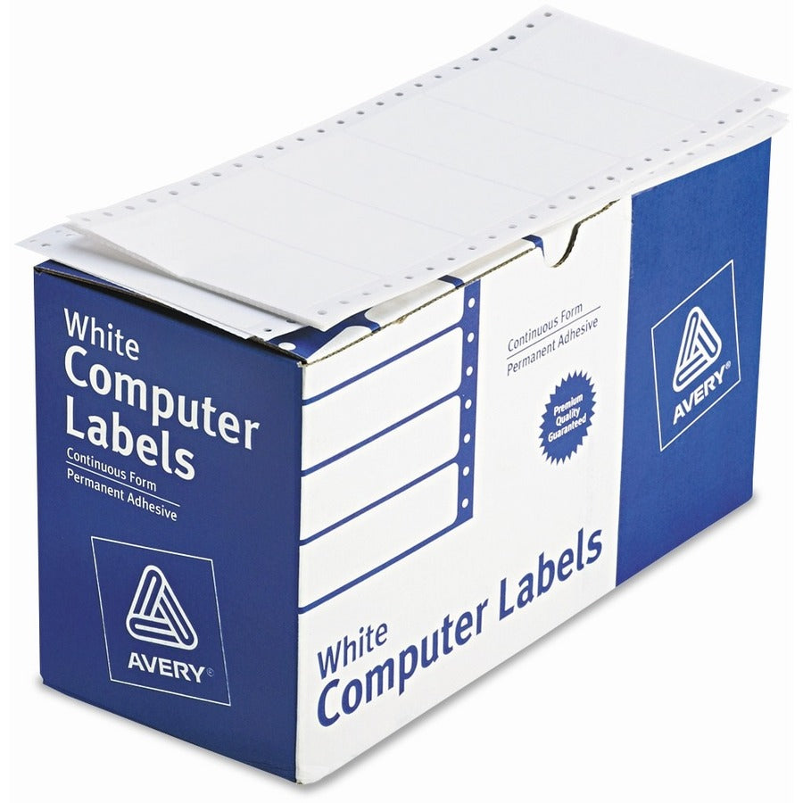 Avery&reg; Address Label - 1 15/16" Width x 4" Length - Permanent Adhesive - Dot Matrix - White - Permanent Adhesive, Stick & Stay - 1 / Sheet - 5000 Total Label(s) - 5000 / Box