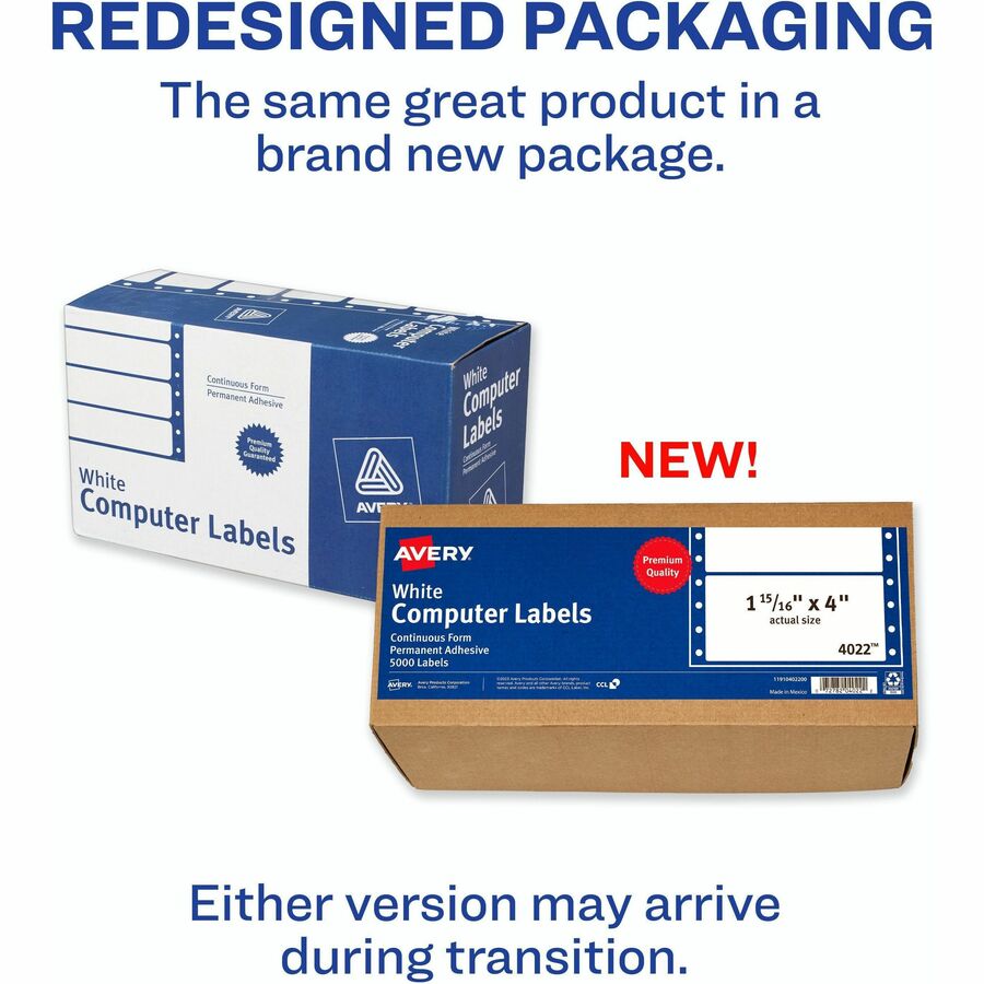 Avery&reg; Address Label - 1 15/16" Width x 4" Length - Permanent Adhesive - Dot Matrix - White - Permanent Adhesive, Stick & Stay - 1 / Sheet - 5000 Total Label(s) - 5000 / Box