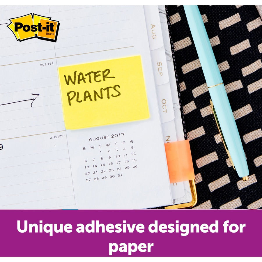 Post-it&reg; Greener Notes - 1200 - 1 1/2" Flag/Note Width x 2" Flag/Note Length - Rectangle - 100 Sheets per Pad - Unruled - Yellow - Paper - Self-adhesive, Repositionable - Recycled - 1 Pack